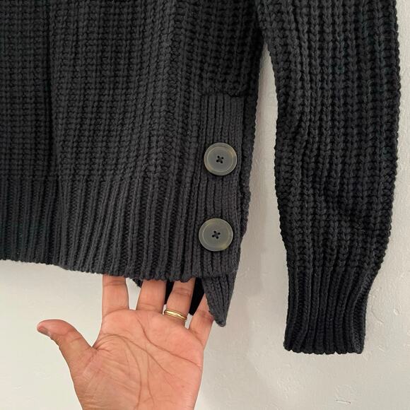 Madewell Mock Neck Sweater Women's XXS Black Side Button Chunky Knit Wool NWT - Picture 6 of 13
